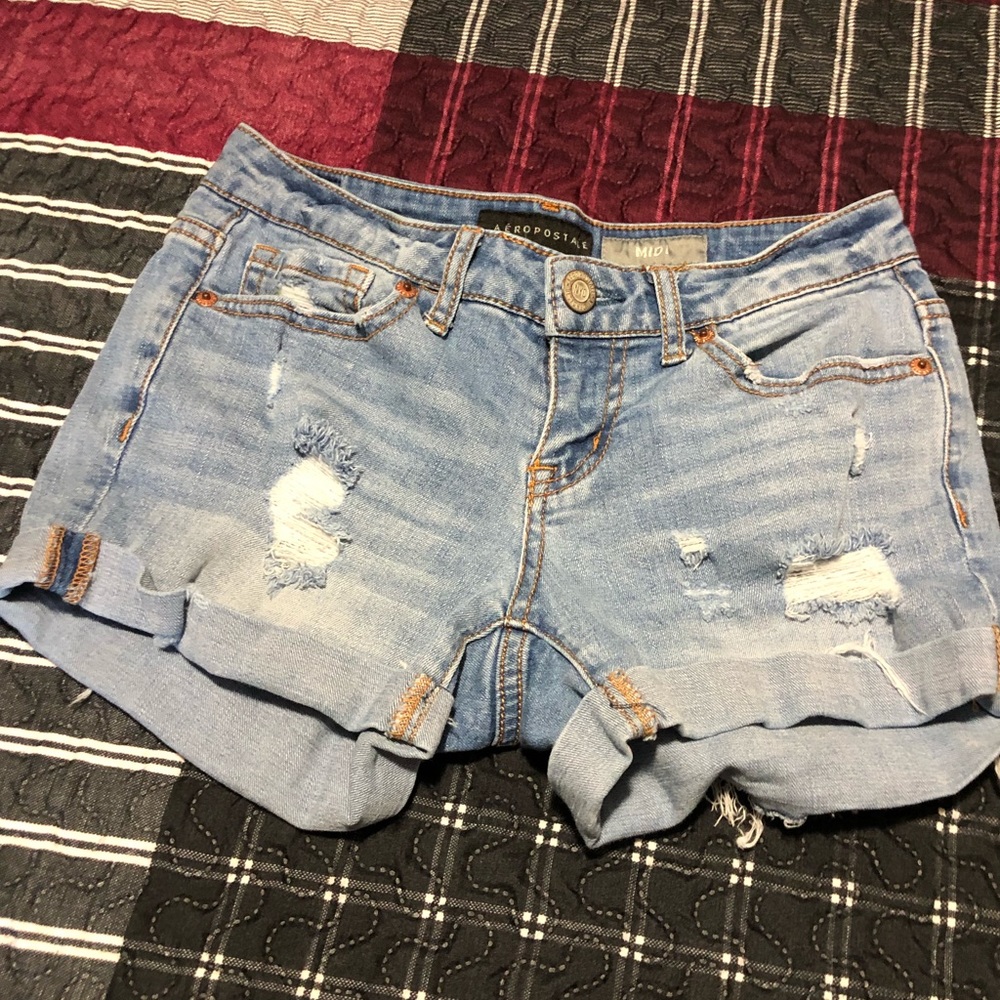 Distressed jean shorts
